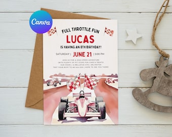 Bearbeitbare Rennwagen-Geburtstags-Einladung, Rennwagen-Party, Rennsport-Party, Sport-Rennwagen einladen, Jungen-Einladung, Auto-Geburtstag, Canva-Vorlage