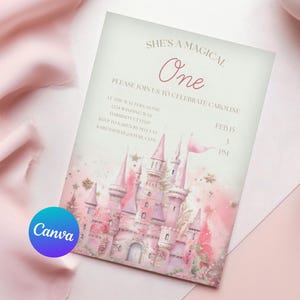 Princess Birthday Invitation, Princess Birthday party evite, Editable pink Princess party invitation template, Editable Template, Canva Temp