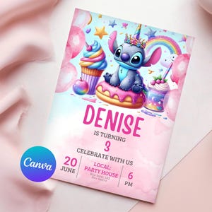 Editable Stitch Invitation, Custom Printable Stitch Party Invite Template, Stitch Birthday Invite, Digital Stitch Birthday Girl Canva Edit