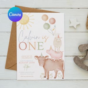 Editable Farm Birthday Invitation, Cute Farm Animals Party Invite, Barnyard Party Invite, Instant Download, Printable template, Editable