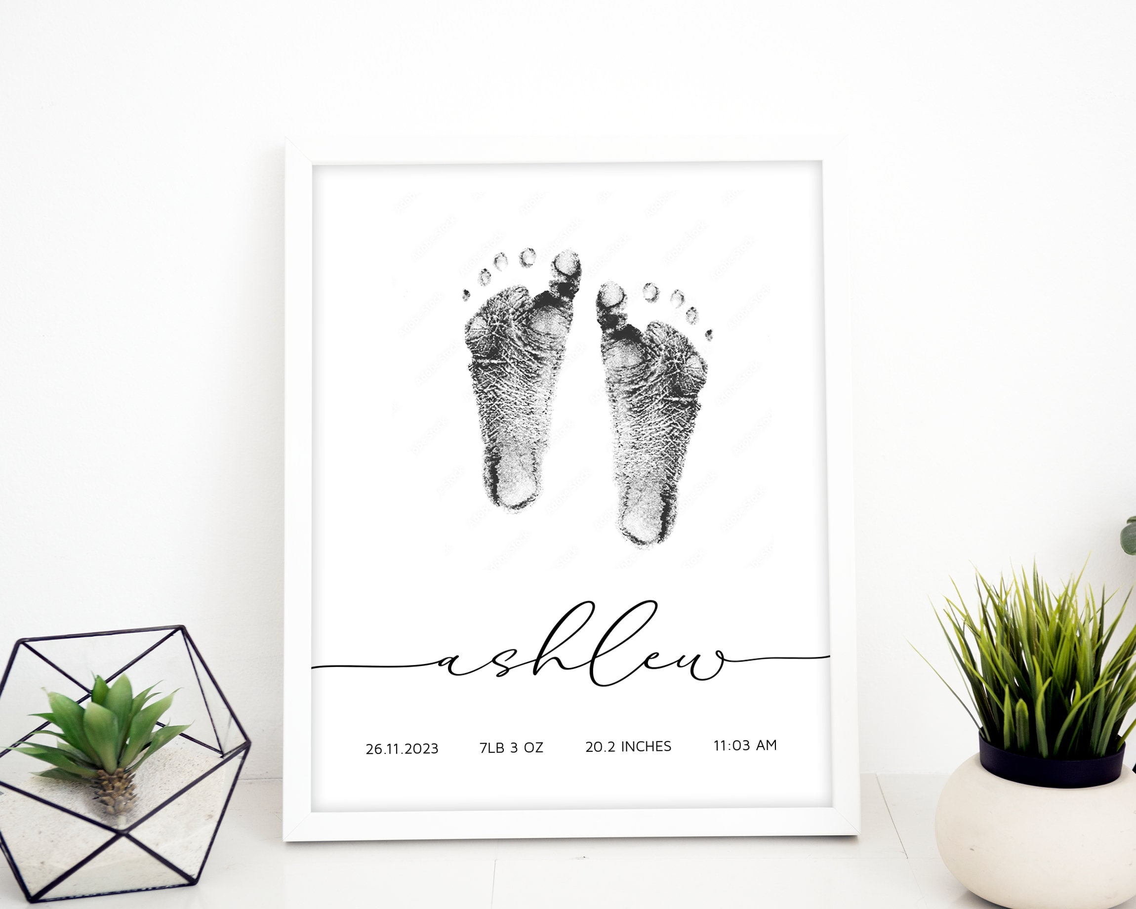 Impression de pieds de bébé, impression de naissance personnalisée, affiche de naissance personnalisée, empreinte de nouveau-né, empreinte de pas de bébé, impression de statistiques de naissance, empreinte de pas pour chambre d'enfant