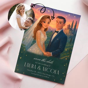 Locatie Save the Date-kaart met GRATIS enveloppen, JOUW BEELD, aquarel trouwlocatie, schets schilderij tekening Save the Date-kaarten