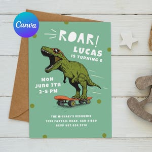 Dinosaur Birthday Invitation, Editable Three Rex Birthday Invite, Boys Third Birthday Dino Party, Three-Rex On The Loose, Editable Template