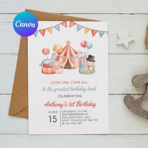 Editable Carnival Birthday Invitation template, Circus Birthday Invitation, Carnival Invitation, Carnival Invitation, Editable Template