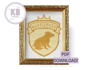 Hufflepuff Cross Stitch Pattern PDF | Hogwarts House Crest | Beginner Friendly | Harry Potter Decor | Embroidery | Instant Digital Download