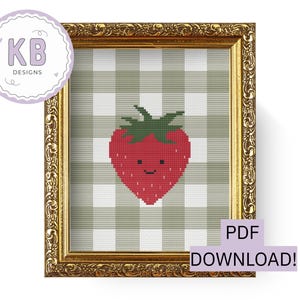 Gingham Strawberry Cross Stitch Pattern – PDF Download | Amusable Jellycat Inspired Fruit | Plaid Embroidery | Digital Download