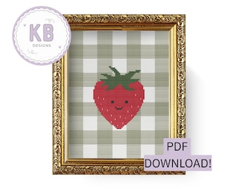 Gingham Strawberry Cross Stitch Pattern – PDF Download | Amusable Jellycat Inspired Fruit | Plaid Embroidery | Digital Download