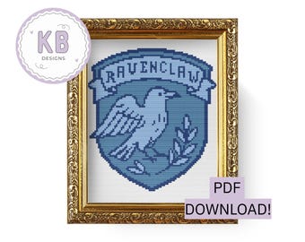 Ravenclaw Cross Stitch Pattern PDF | Hogwarts House Crest | Beginner Friendly | Harry Potter Decor | Embroidery | Instant Digital Download
