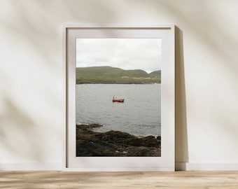 Ballydonegan Beach Allihies, Ireland, digital art print, wild Atlantic way, county cork, coastal town, ocean, red boat, fishing village