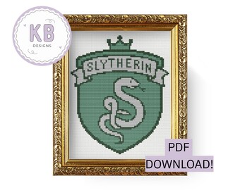Slytherin Cross Stitch Pattern PDF | Hogwarts House Crest | Beginner Friendly | Harry Potter Decor | Embroidery | Instant Digital Download