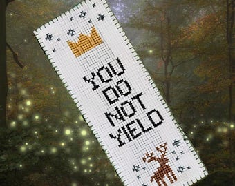 Throne of Glass Inspired Cross Stitch Bookmark Pattern – ‘You Do Not Yield’ with Crown & Stag – Fantasy Bookish Embroidery –  PDF Download