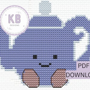 Amusable Teapot Cross Stitch Pattern – PDF Download | Jellycat Inspired | Cute Blue Teapot Decor | Kawaii Embroidery | Digital Download