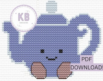 Amusable Teapot Cross Stitch Pattern – PDF Download | Jellycat Inspired | Cute Blue Teapot Decor | Kawaii Embroidery | Digital Download