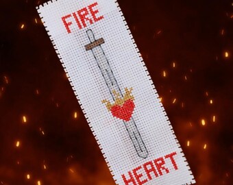 Throne of Glass Cross Stitch Bookmark Pattern – Fireheart Sword & Flame – Aelin Inspired Embroidery – Fantasy Bookish – Instant PDF Download