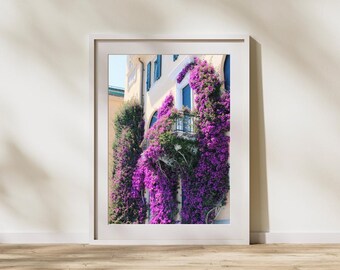 Cinque Terre, Italy, Riomaggiore, Digital Download, Photo Print, Blooming Facade, Purple Flowers, Italian, Coastal, Colorful, Charm