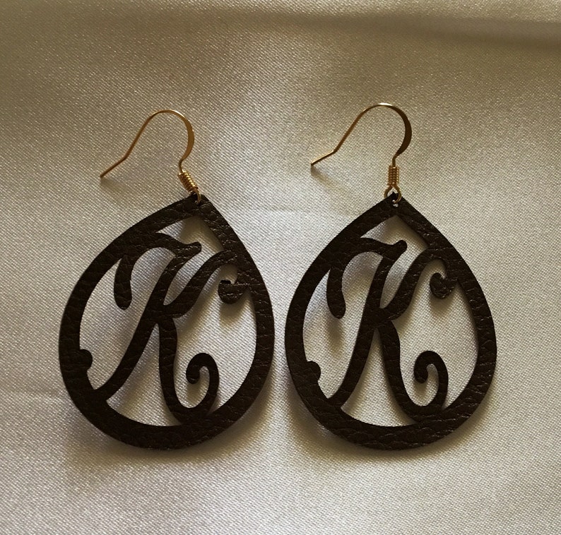 Monogrammed brown faux leather earrings Monogram Earrings | Etsy
