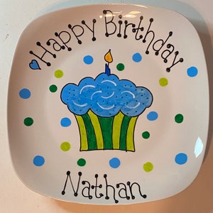 Happy Birthday Plate Personalized Plate Hand Painted Plate Ceramic Plate Serving Plate Gift Plate Birthday Gift image 2