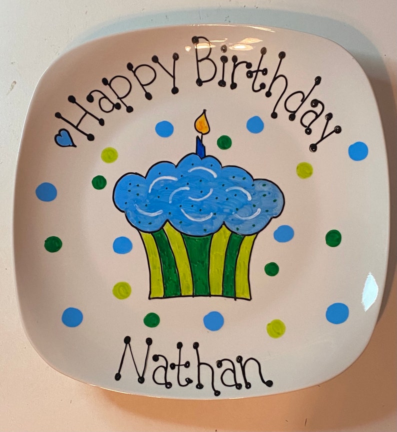 Happy Birthday Plate Personalized Plate Hand Painted Plate Ceramic Plate Serving Plate Gift Plate Birthday Gift image 2