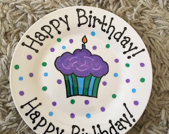 Hand Painted Small Birthday Plate - Ceramic Plate - Cupcakes - Birthday Gift, Teacher Gift, Hostess Gift