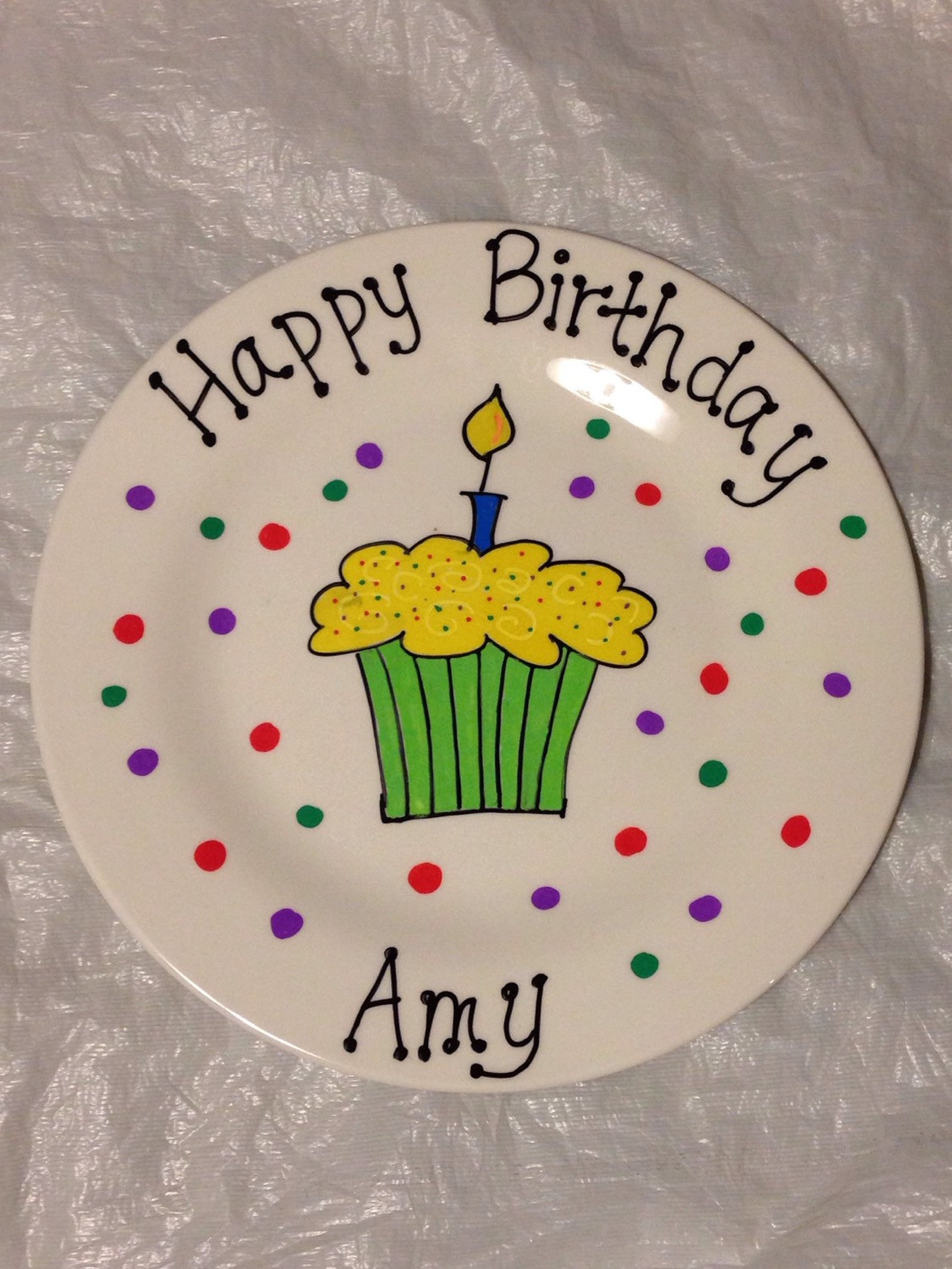 Happy Birthday Plate Personalized Plate Hand Painted Etsy
