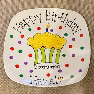 Happy Birthday Plate Personalized Plate Hand Painted Ceramic Plate Serving Plate, Gift Plate, Birthday Gift for Boy, Hostess Gift, Teacher