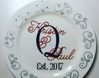 Monogram Plate - Personalized Wedding Plate - Personalized Wedding Gift - monogrammed Wedding Gift - Bridal Shower Gift - Bride and Grom
