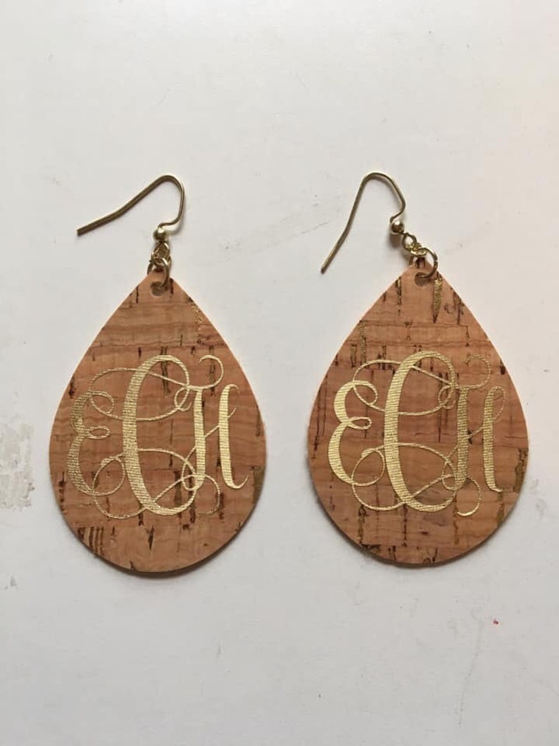 Monogrammed faux leather earrings Monogram Earrings | Etsy