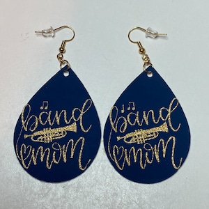Band Mom Faux Leather Earrings - Choose your colors Earrings - Marching band Earrings - Faux Leather Earrings - School Spirit Earrings