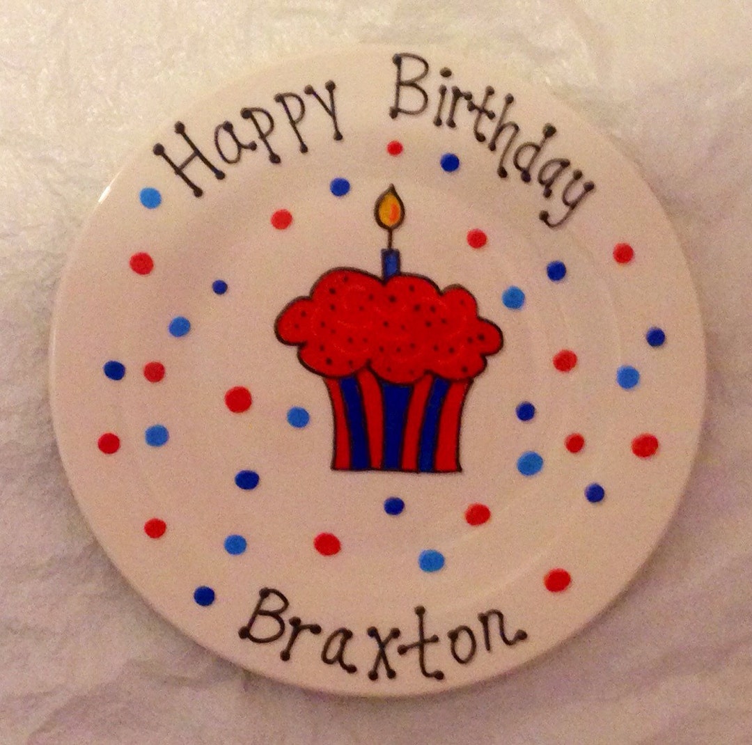 Happy Birthday Plate Personalized Plate Hand Painted Ceramic Etsy