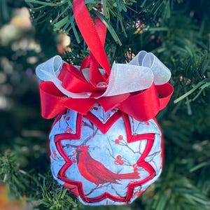 Cardinal Ornament,  Red Bird Ornament - Cardinal Christmas Ornament, Quilted Christmas Ornament, Christmas Gift, Vintage Christmas