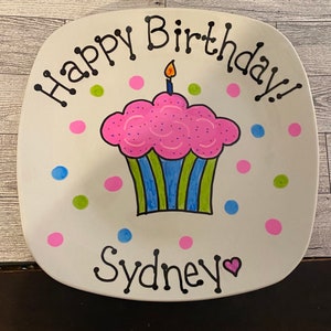 Happy Birthday Personalized Hand Painted Plate - celebration plate - first birthday plate - birthday cake plate