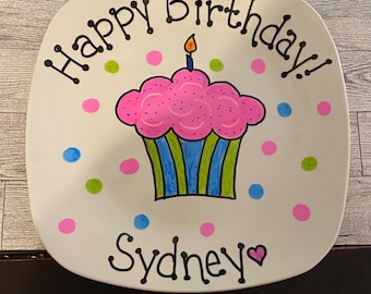 Happy Birthday Plate - Personalized Plate - Hand Painted Plate - Ceramic Plate - Serving Plate - Gift Plate - Birthday Gift