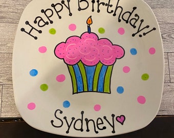 Happy Birthday Plate - Personalized Plate - Hand Painted Plate - Ceramic Plate - Serving Plate - Gift Plate - Birthday Gift