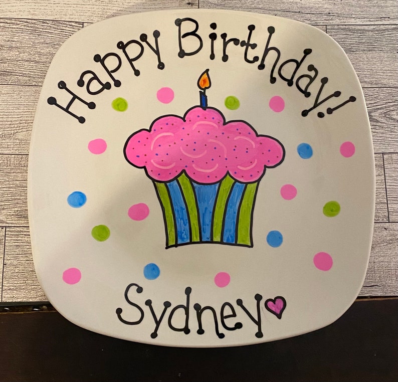 Happy Birthday Plate Personalized Plate Hand Painted Plate Ceramic Plate Serving Plate Gift Plate Birthday Gift image 1