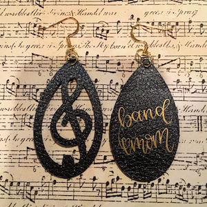 Band mom Faux Leather Earrings - music Earrings - teacher Earrings - Faux Leather Earrings - Teardrop Earrings - Drop Earrings