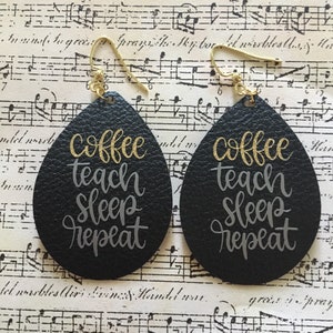 Teacher Faux Leather Earrings - coffee Earrings - teacher Earrings - Faux Leather Earrings - Teardrop Earrings - Drop Earrings