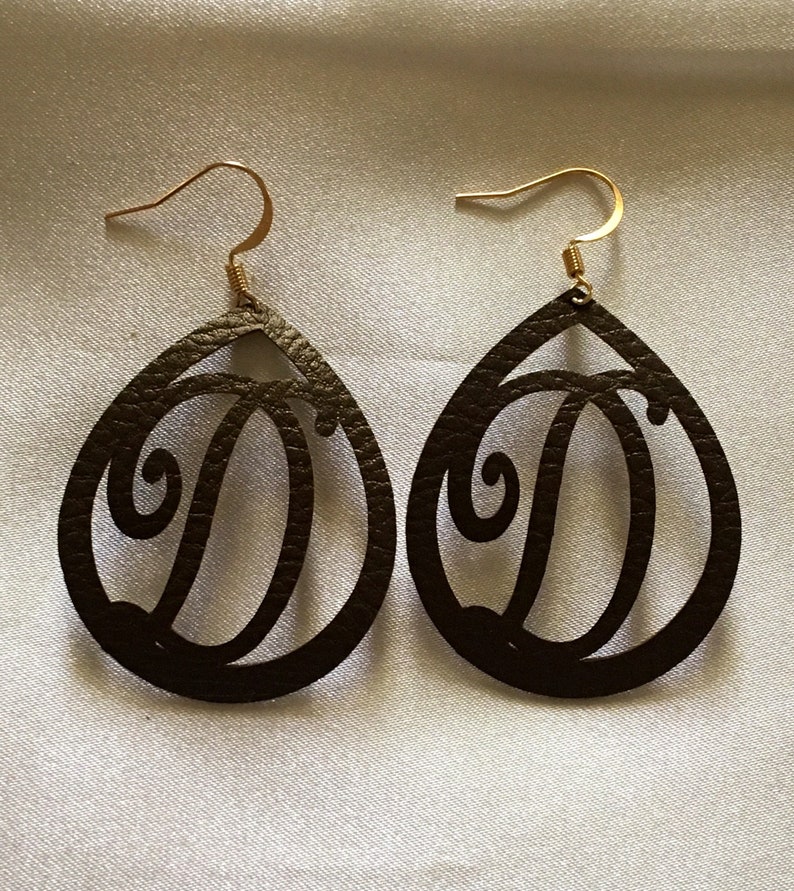 Monogrammed brown faux leather earrings Monogram Earrings | Etsy