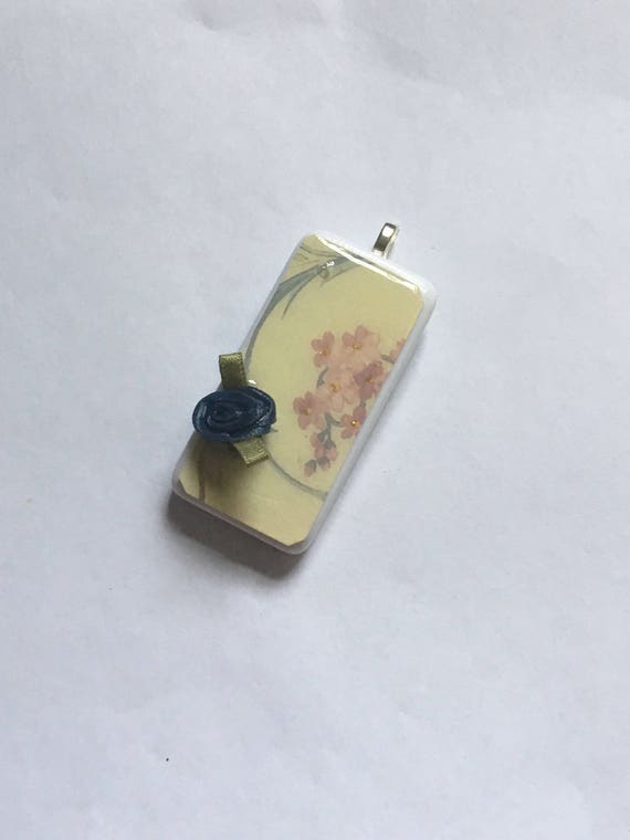 Items similar to Domino Pendant Necklace - Floral Themed Necklace ...