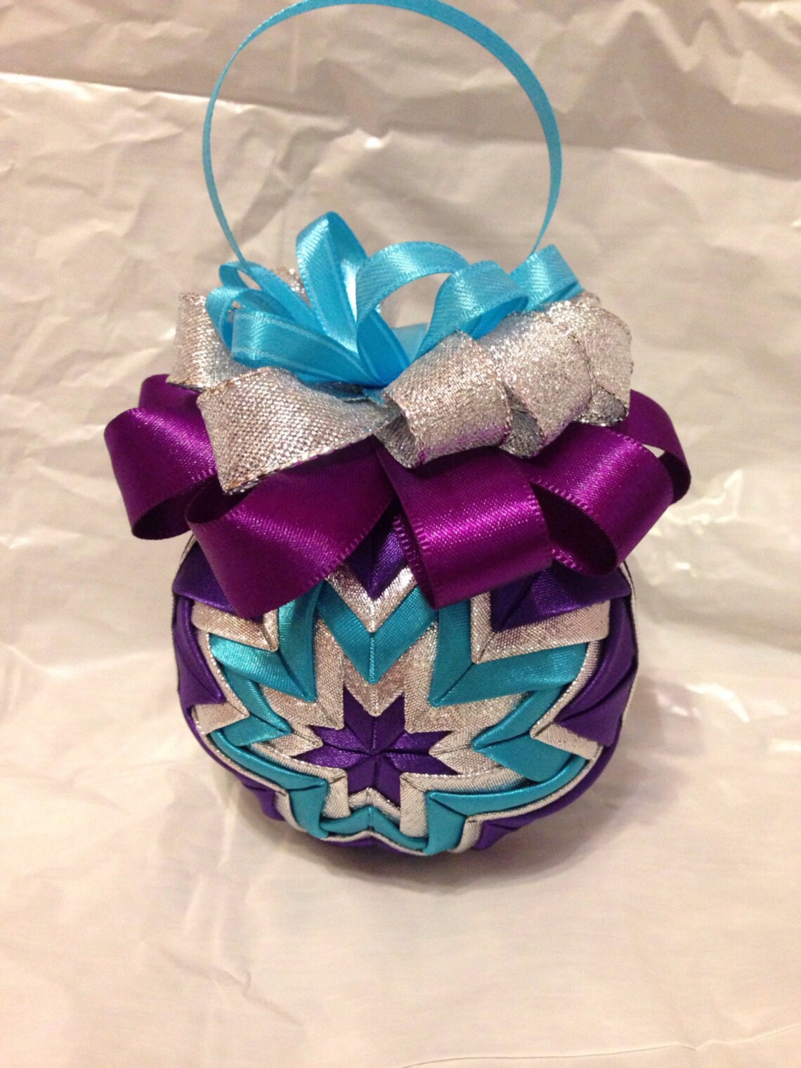 Purple Teal Silver Ornament Handmade Ornament Quilted Etsy