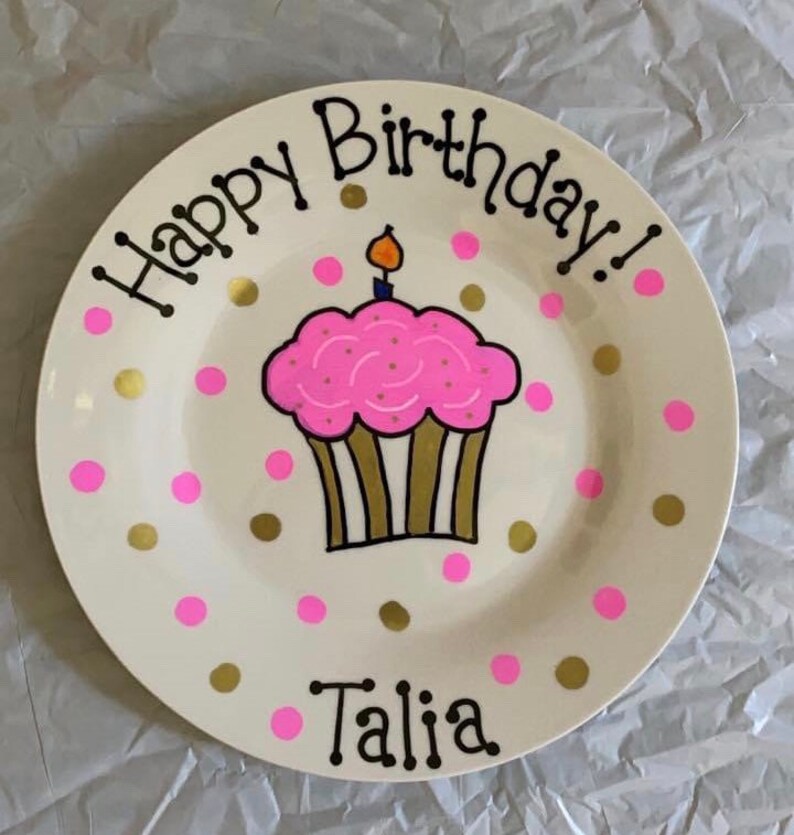 Happy Birthday Plate Personalized Plate Hand Painted Plate Ceramic Plate Serving Plate Gift Plate Birthday Gift image 3