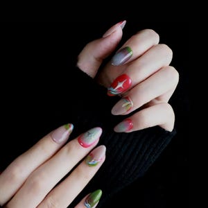 Aurora Bliss Custom Press On Nails| Abstract Star Nails | Extra Short Almond｜Handmade Nails, Reusable nails, Fake Nails,Gel Nails