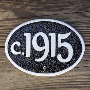 Small Historic House Year Circa Placard Sign / custom handcrafted ceramic plaque for exterior display / 10 background colors