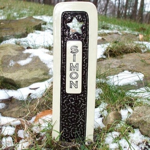 Pet Grave Marker Memorial Headstone Tombstone / custom handcrafted ceramic burial marker for all pets / black and cream colored