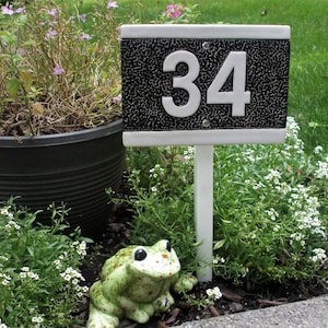 RECTANGLE House Address Number Sign Plaque with Vinyl Yard Stake/ custom handcrafted ceramics/ 10+background colors