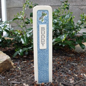 Pet Grave Marker Memorial Headstone Tombstone / custom handcrafted ceramic burial marker for all pets / medium blue and cream colored