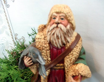 Santa, Antiqued Santa, Christmas Collectible Santa, Old World Canadian Santa, Hand painted, Antiqued Ceramic Father Christmas, Canada Goose