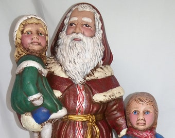 Vintage Old World Victorian Santa with Children Hand painted Acrylic Antiqued Ceramic Bisque Collectible Christmas Figurines on Etsy