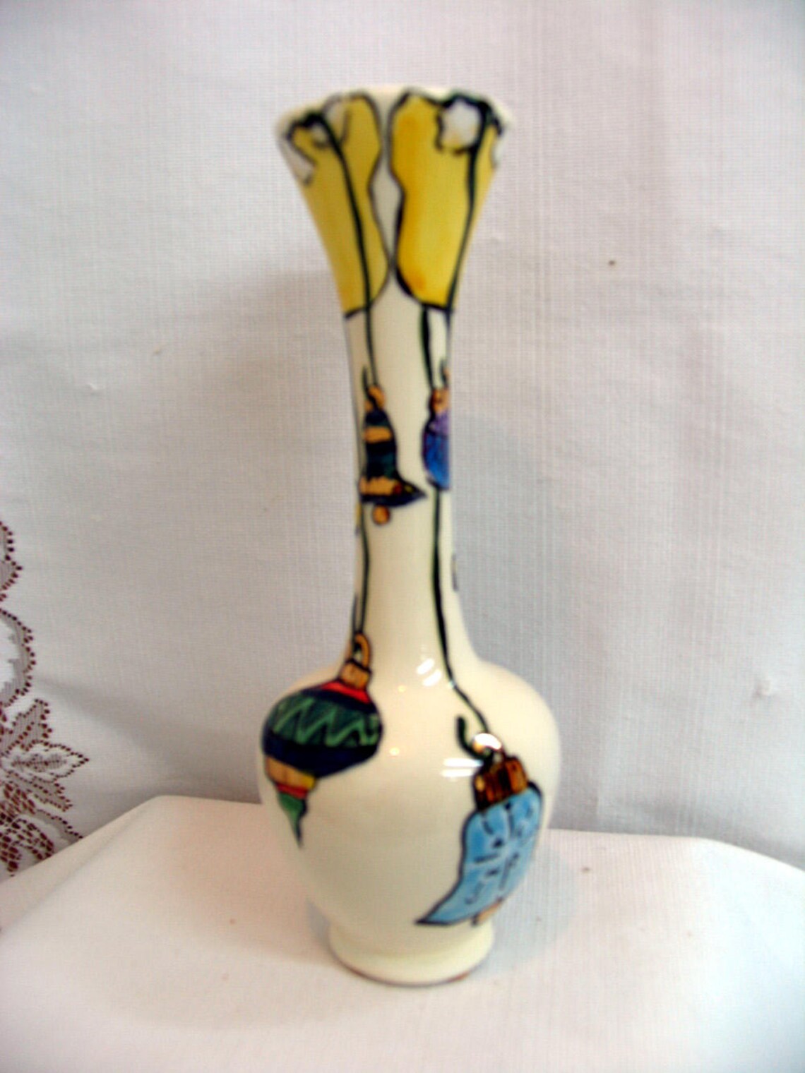 Ceramic Bud Vase Tall Slim Vintage Vase Christmas Motif Etsy