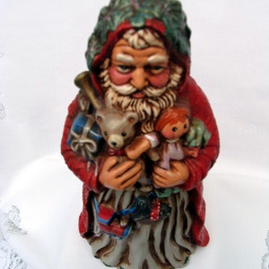 Vintage Old World Toyland Santa Handpainted Acrylic Antiqued Ceramic Bisque Collectible Christmas Figurine on Etsy image 2