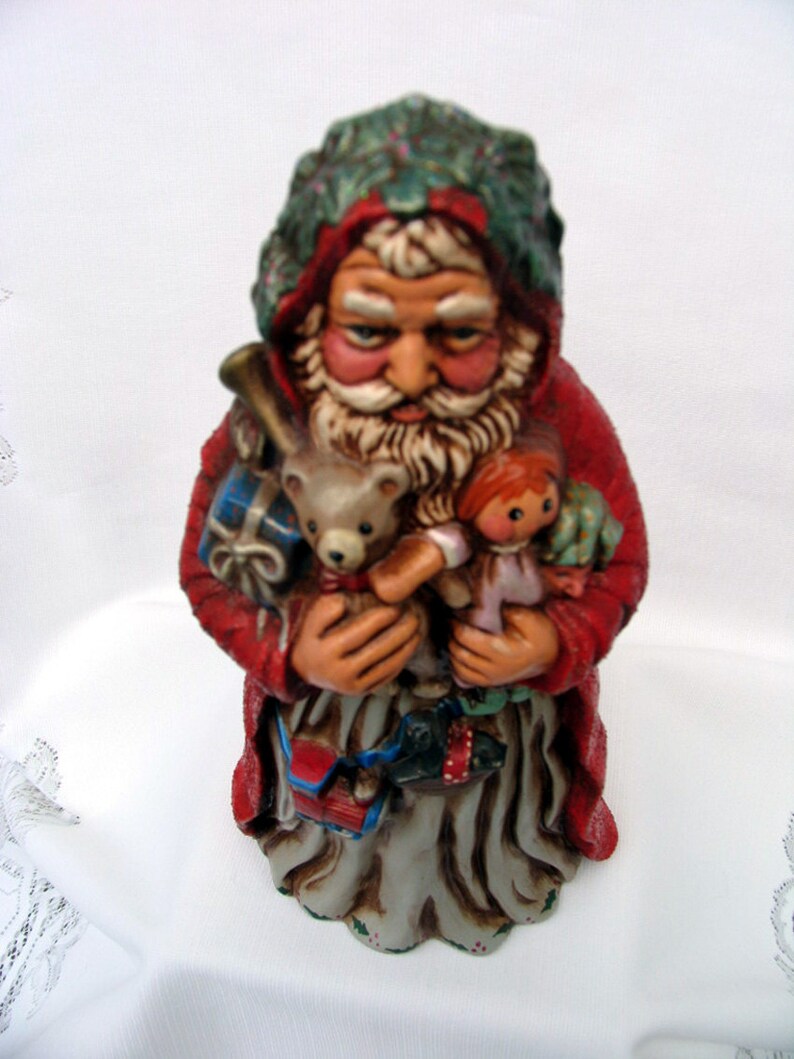 Vintage Old World Toyland Santa Handpainted Acrylic Antiqued Ceramic Bisque Collectible Christmas Figurine on Etsy image 2